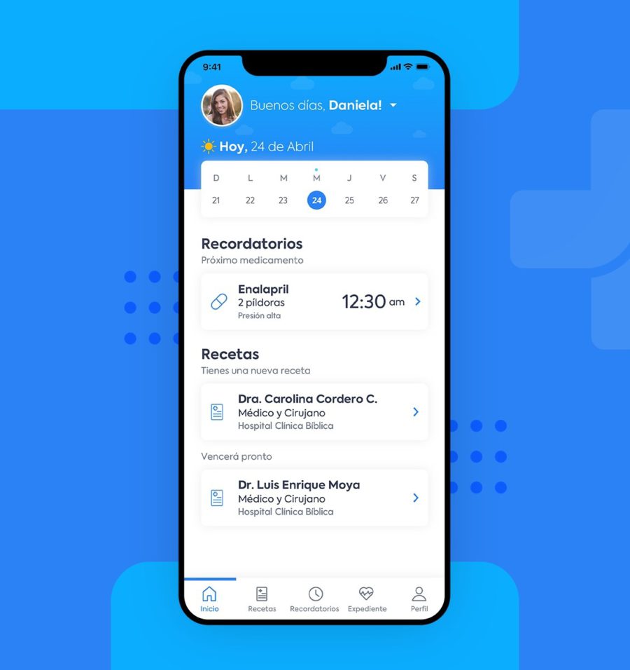 Estrategia de diseño UX y UI para pantalla de inicio de la aplicación médico digital