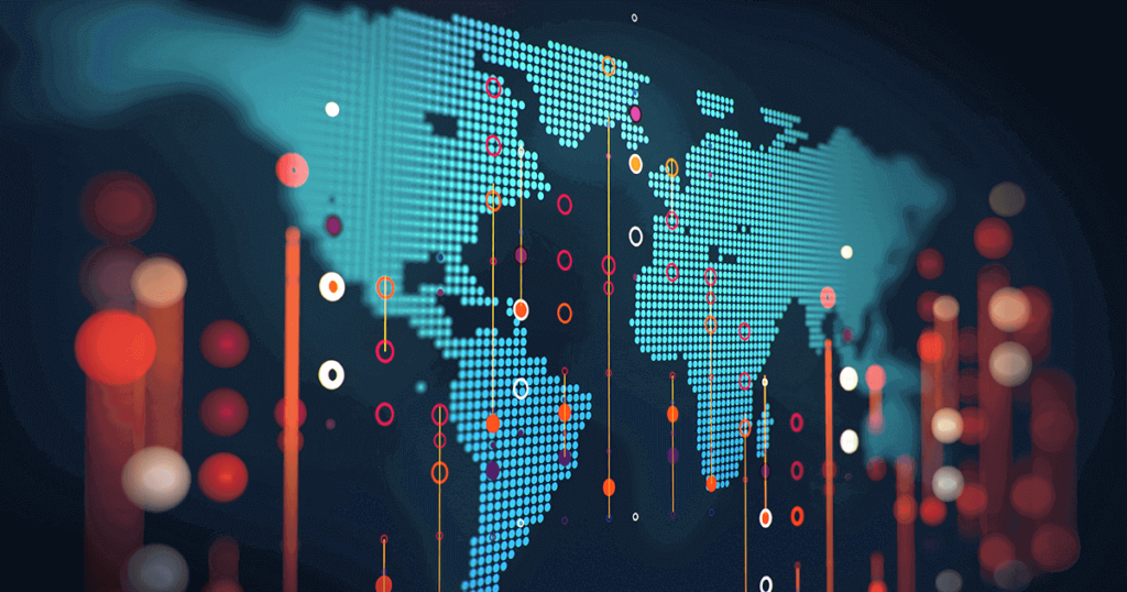 Mapa del mundo representado por un gráfico tecnológico
