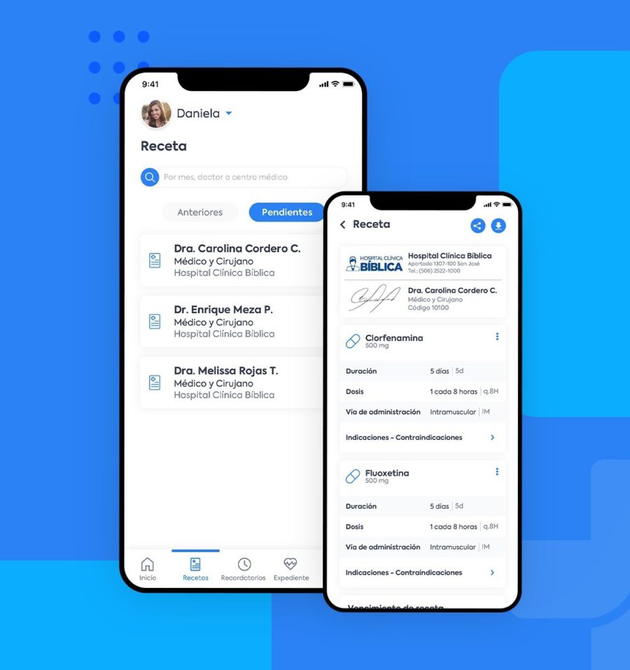 Interfaz de usuario para pantalla con receta médica digital