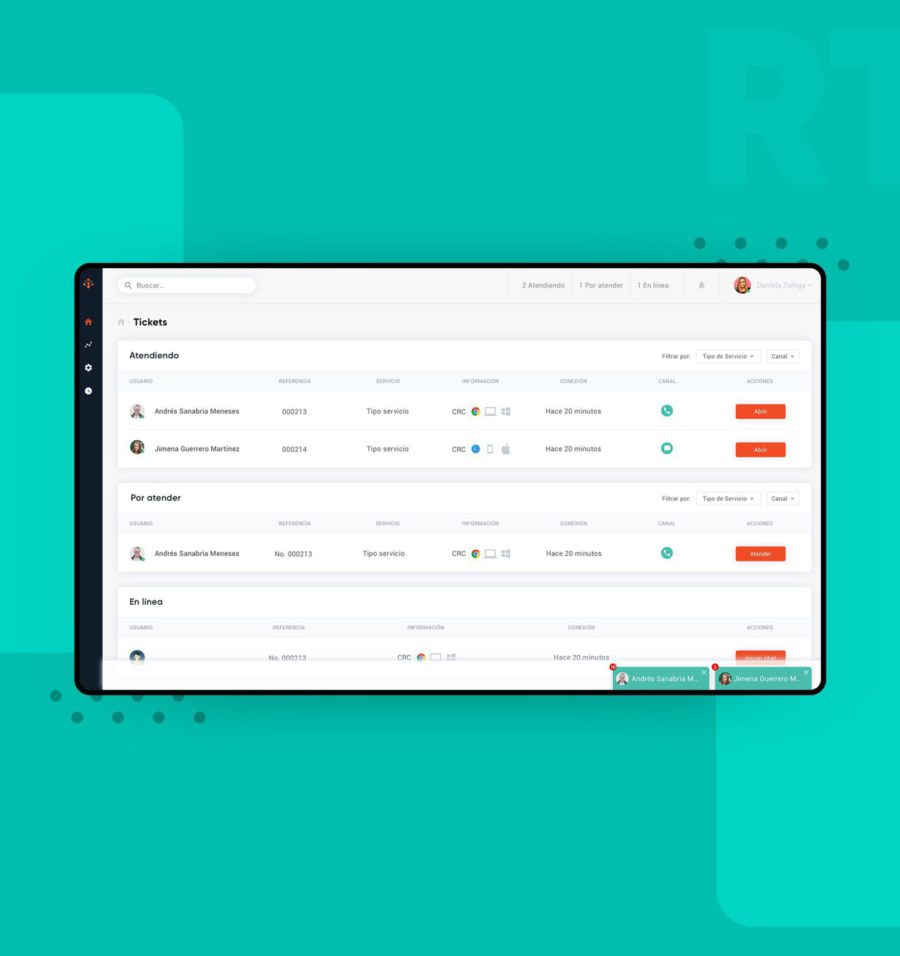 Desarrollo web de pantalla de inicio aplicación rtc