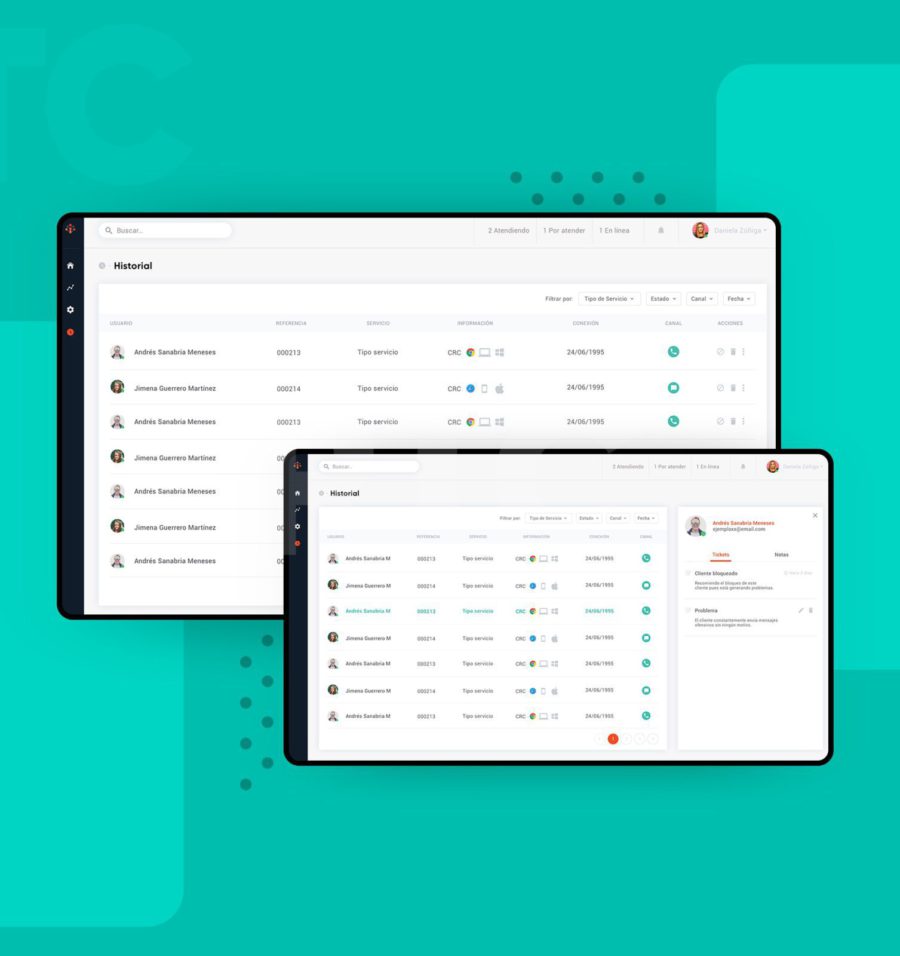 Diseño web de pantalla con el detalle del cliente