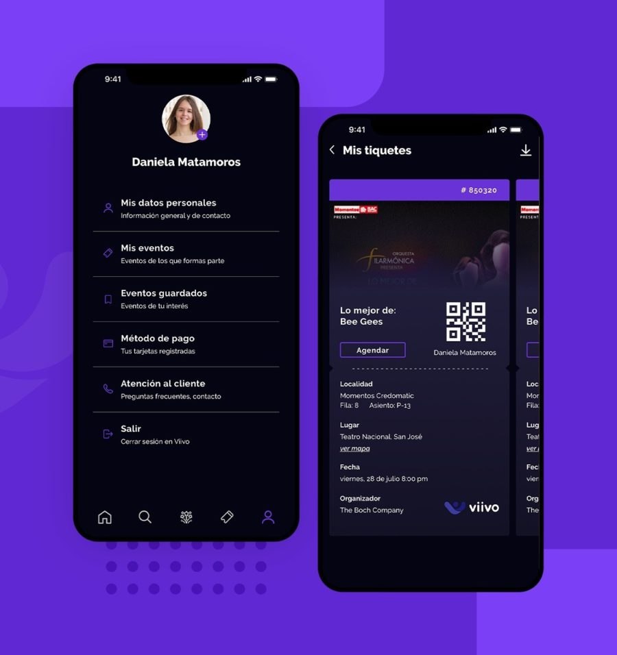 Desarrollo de software para pantalla de perfil y etiquete de evento