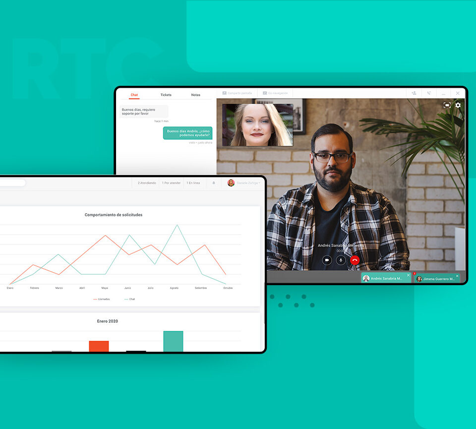 Web RTC mockup branding in two screens