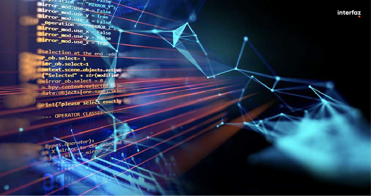 Close-up of software development codes with data lines